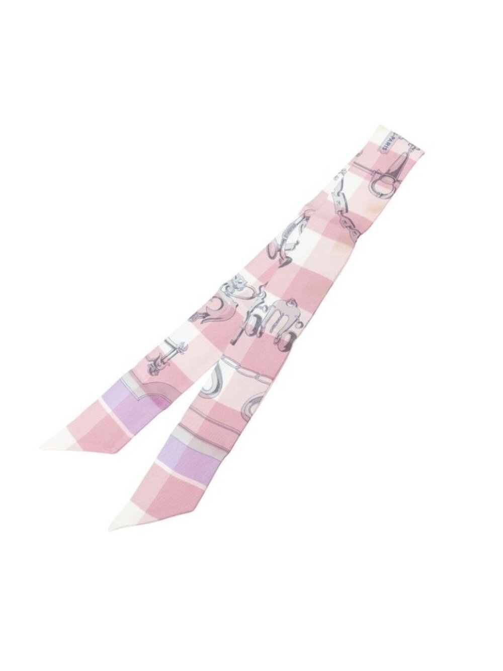Hermes Twilly Mors Et Gourmettes Vichy Scarf Pink Silk